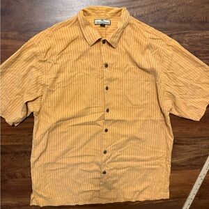 Tommy Bahama Men’s 100% silk Short Sleeve Button-Up Shirt in Orange Stripe